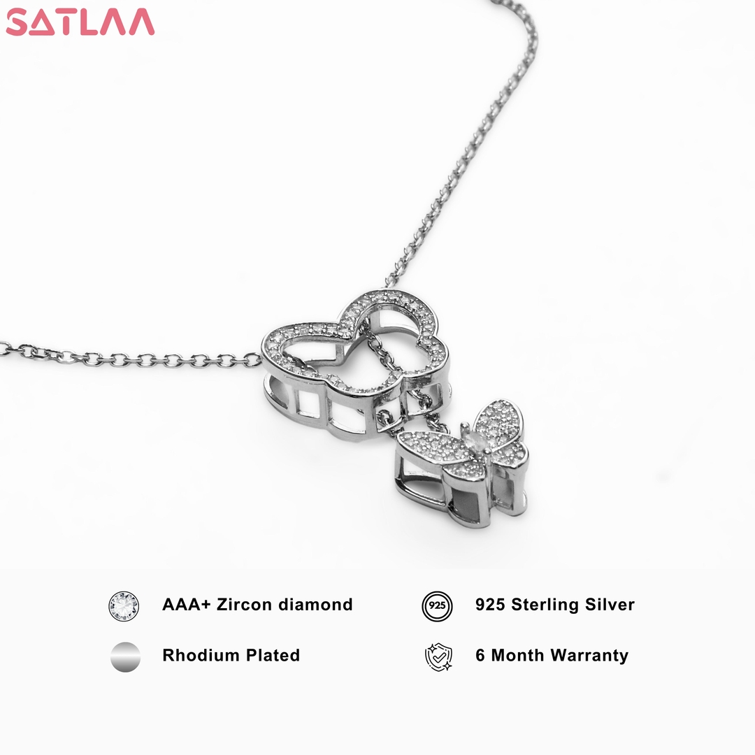 926 Sterling Silver Butterfly Cubic Zirconia Necklace with Chain for Girls and Women 2