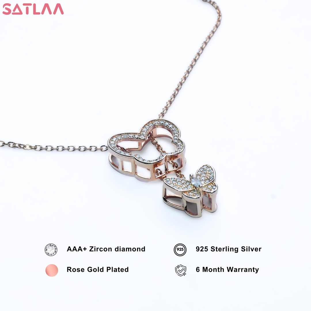 925 Sterling Silver Rose Gold Butterfly Cubic Zirconia Necklace with Chain for Girls and Women 3