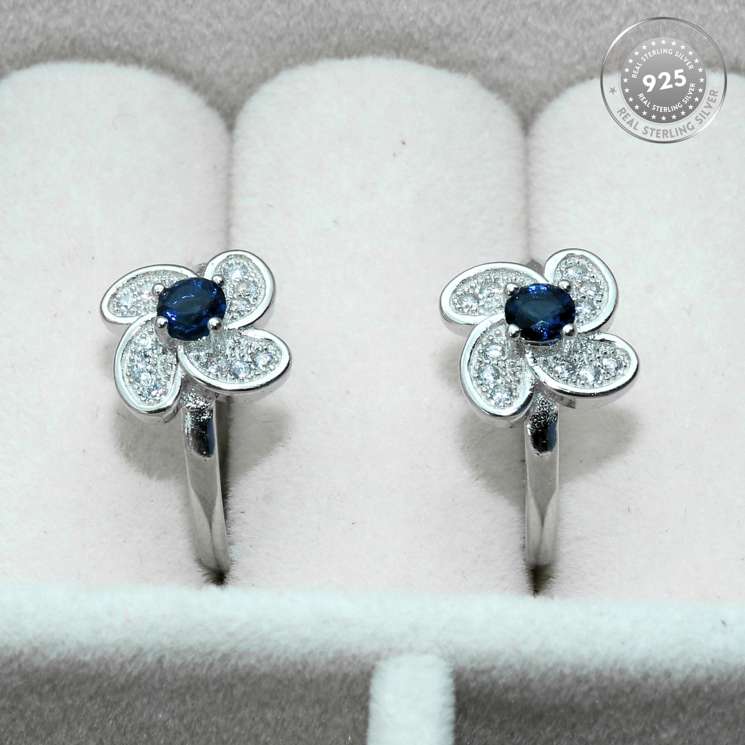925 Sterling Silver Flower Blue CZ Diamond Rhodium Plated Toe Ring for Women and Girls 2