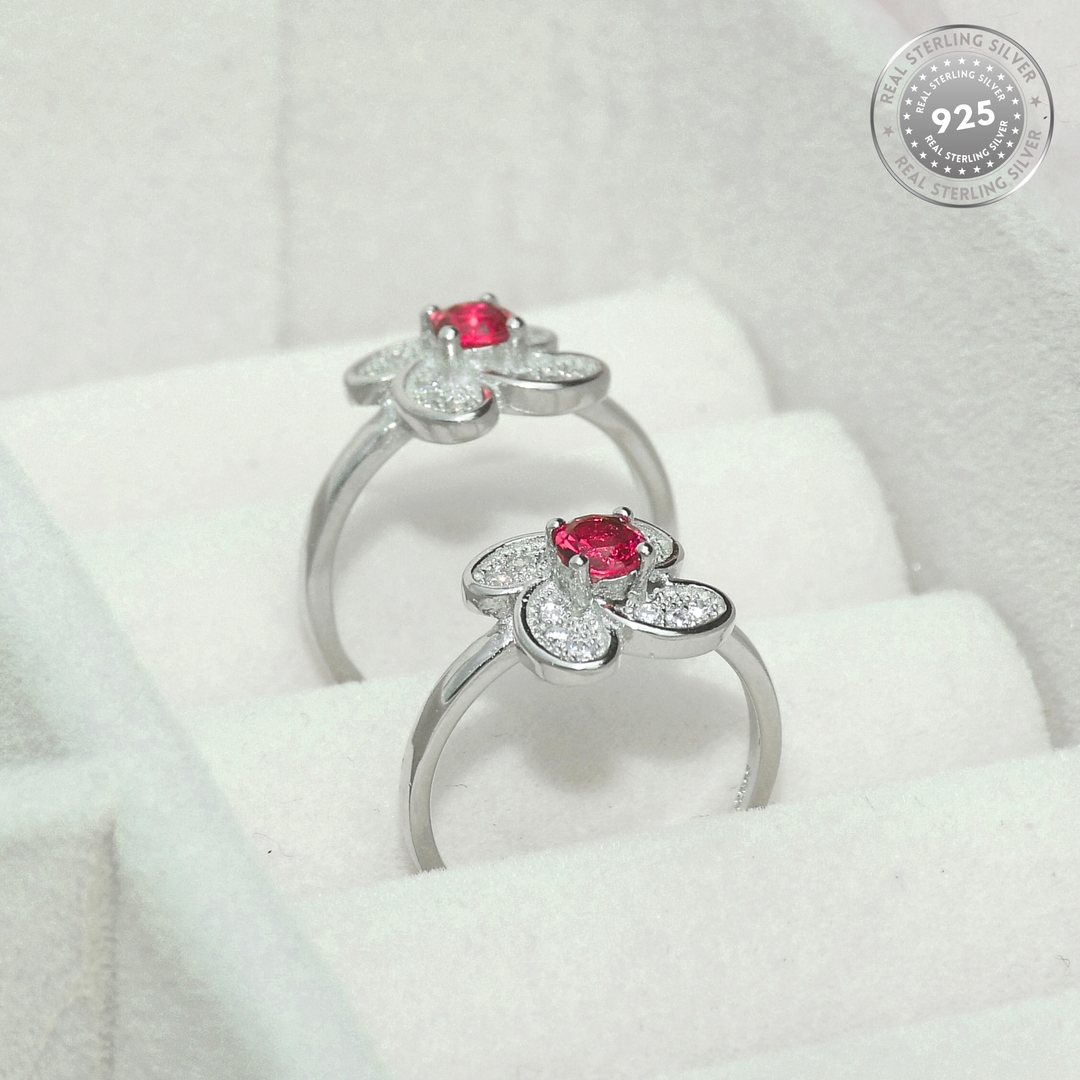 925 Sterling Silver Flower Red CZ Diamond Rhodium Plated Toe Ring for Women and Girls 1