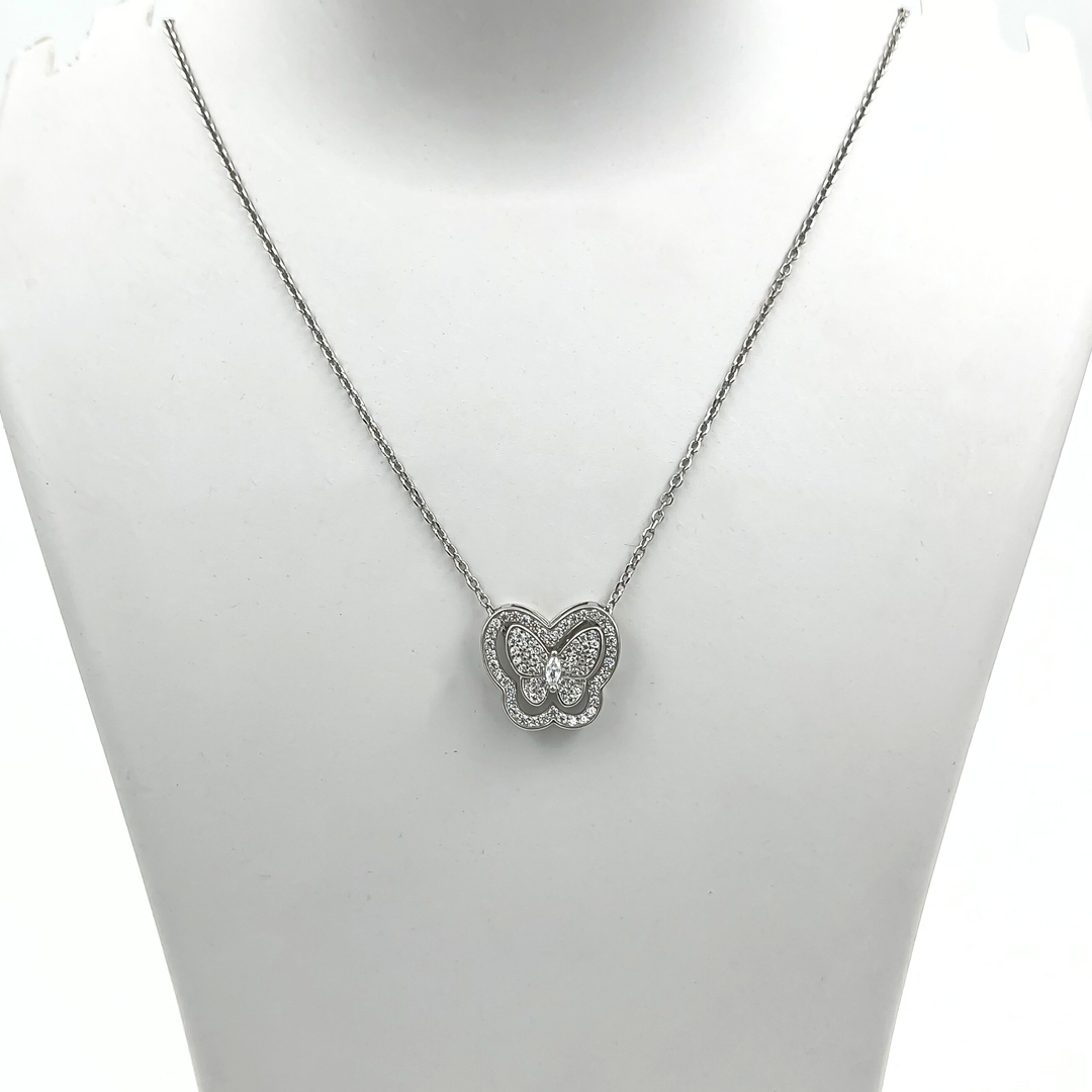 926 Sterling Silver Butterfly Cubic Zirconia Necklace with Chain for Girls and Women 1