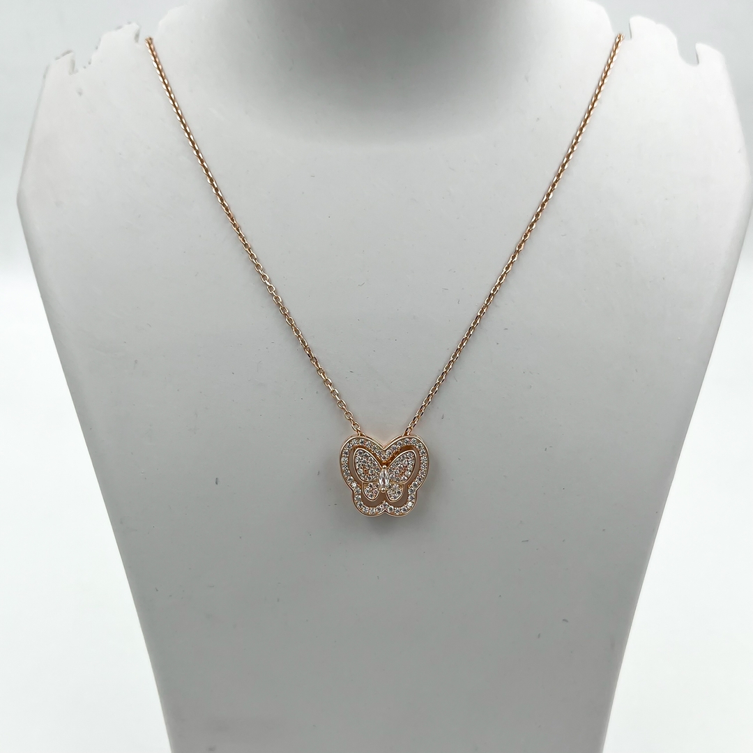 925 Sterling Silver Rose Gold Butterfly Cubic Zirconia Necklace with Chain for Girls and Women 1