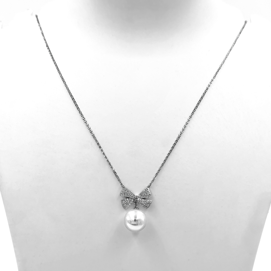 Silver Bow with Pearl Pendant 1
