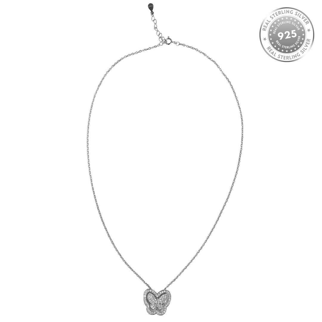 926 Sterling Silver Butterfly Cubic Zirconia Necklace with Chain for Girls and Women 4