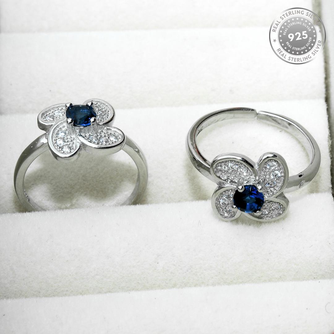 925 Sterling Silver Flower Blue CZ Diamond Rhodium Plated Toe Ring for Women and Girls 1