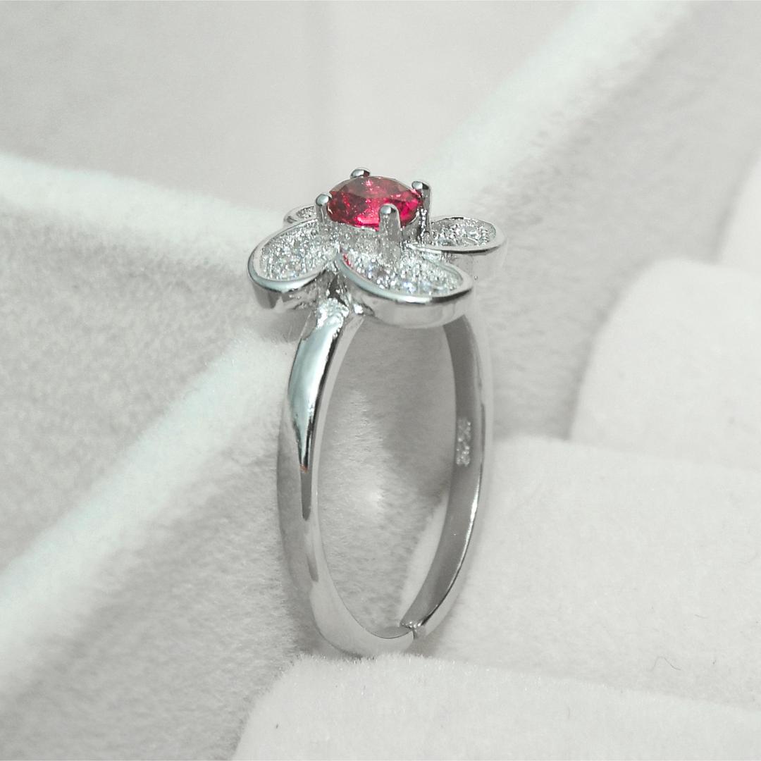 925 Sterling Silver Flower Red CZ Diamond Rhodium Plated Toe Ring for Women and Girls 2
