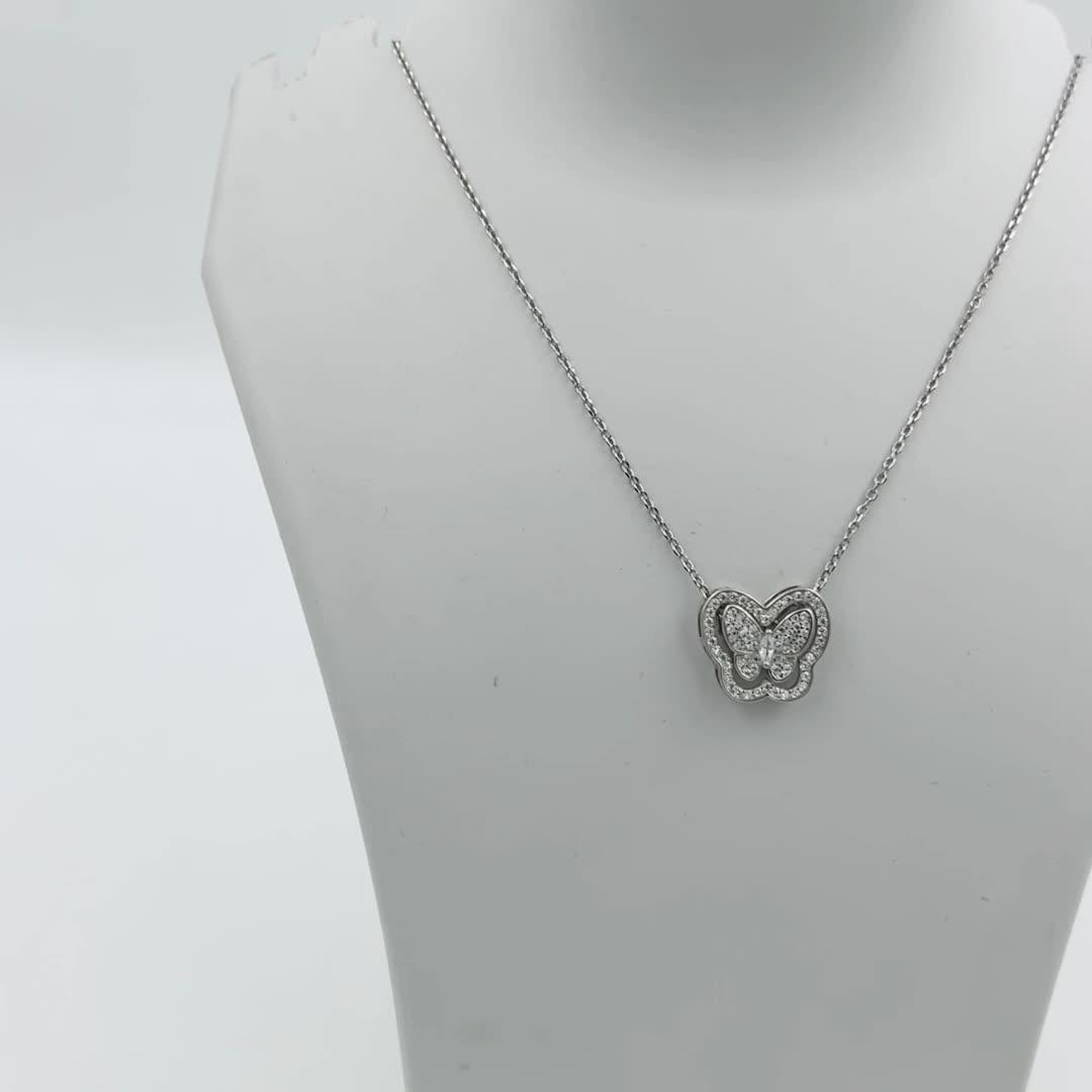926 Sterling Silver Butterfly Cubic Zirconia Necklace with Chain for Girls and Women 3