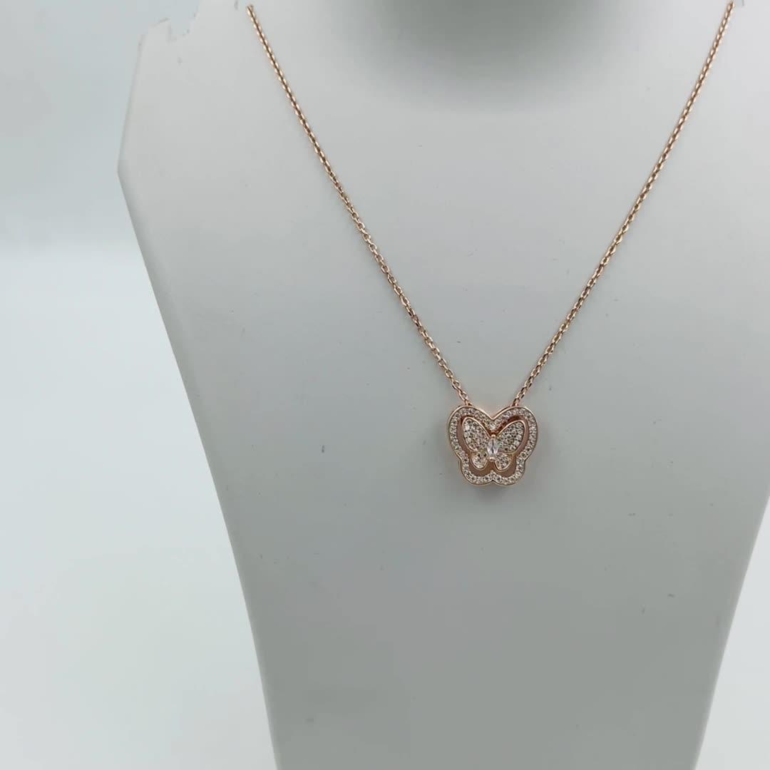 925 Sterling Silver Rose Gold Butterfly Cubic Zirconia Necklace with Chain for Girls and Women 2