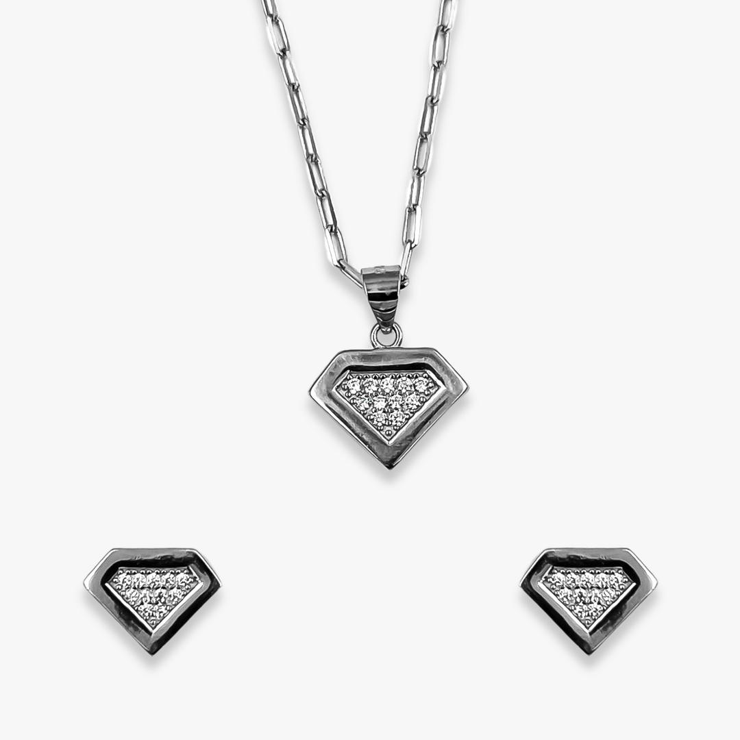 Silver Sparkle Diamond Pendant and Earrings Set 0