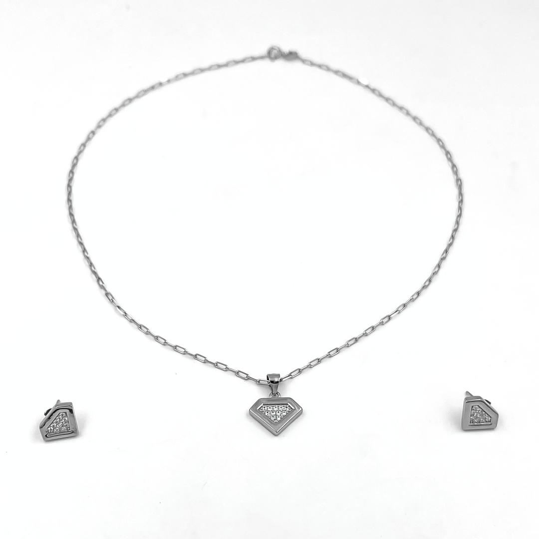 Silver Sparkle Diamond Pendant and Earrings Set 2