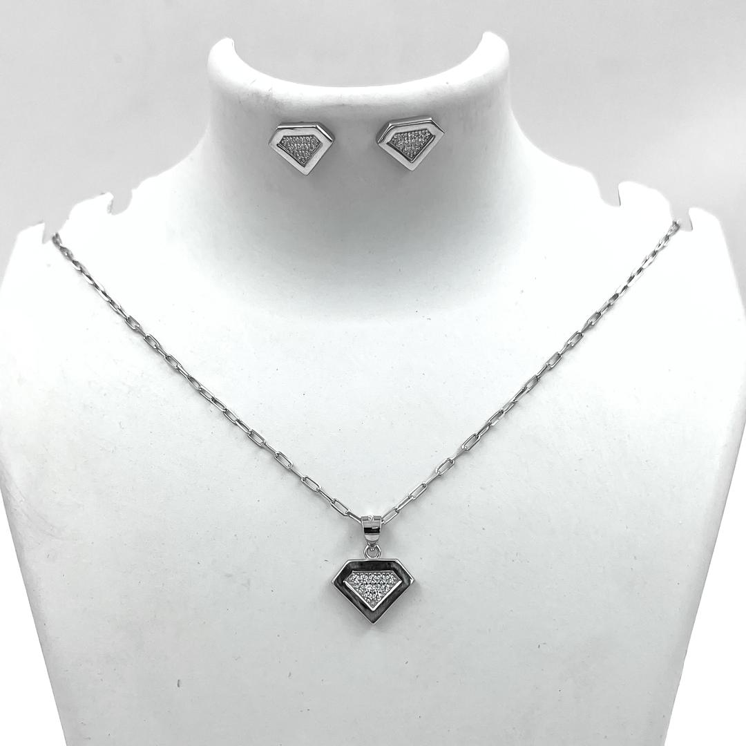 Silver Sparkle Diamond Pendant and Earrings Set 1
