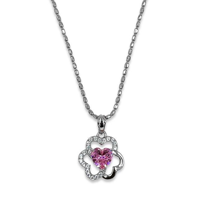 Silver Floral Pendant with Pink Gemstone