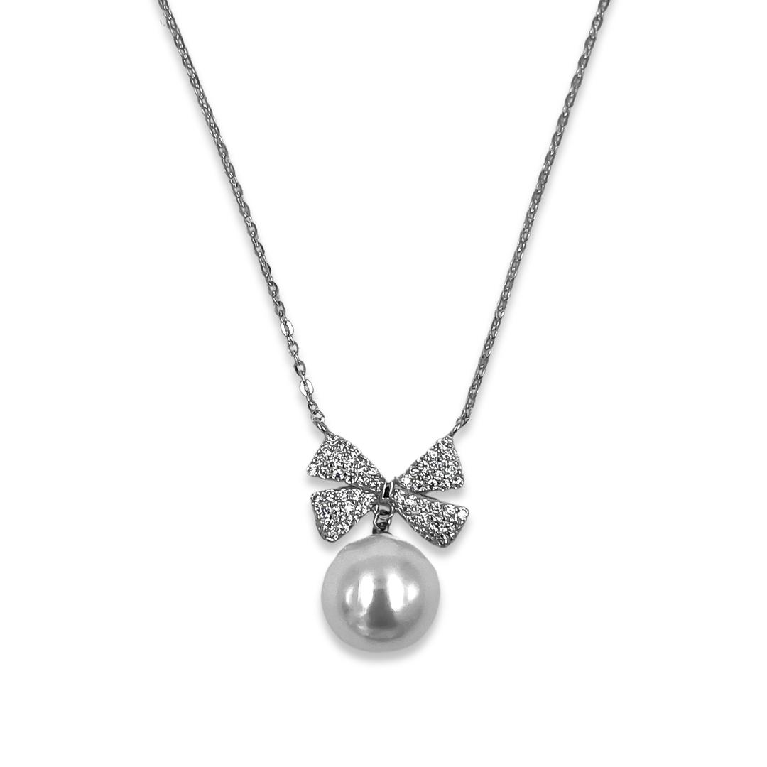 Silver Bow with Pearl Pendant 0