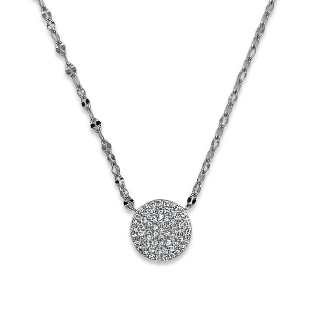 Silver Diamond Pave Circle Necklace