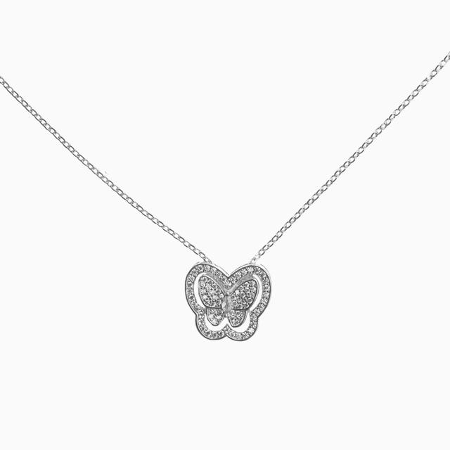 926 Sterling Silver Butterfly Cubic Zirconia Necklace with Chain for Girls and Women