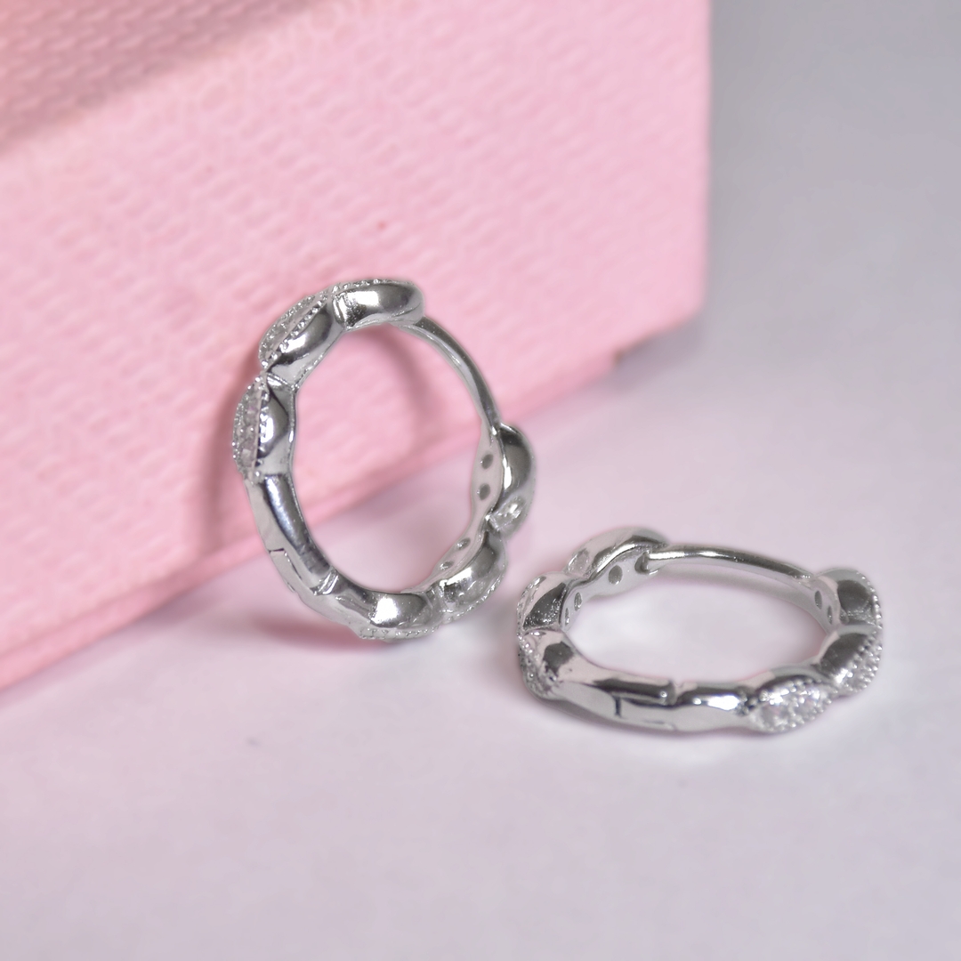 Silver Diamond Hoop Earrings 2