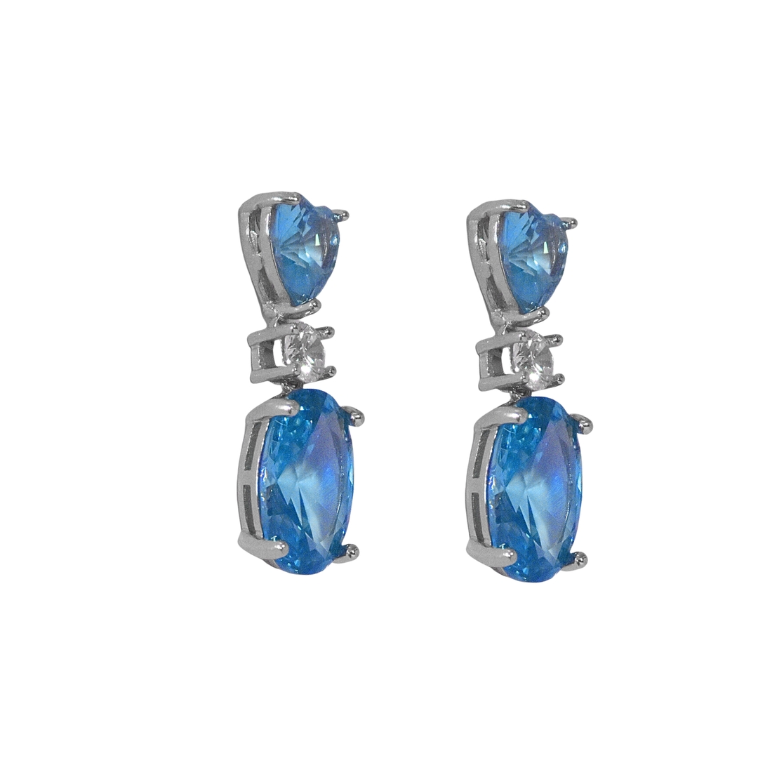 Silver Royal Blue Heart Diamond Earrings 1