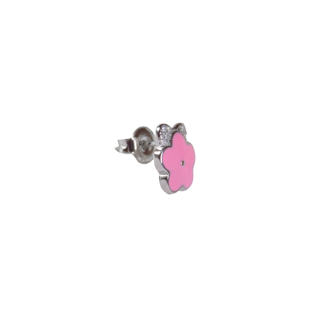 Silver Delicate Pink Bloom Stud Earrings 1