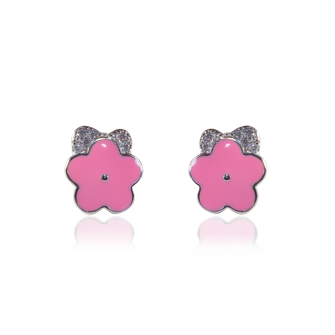 Silver Delicate Pink Bloom Stud Earrings 0