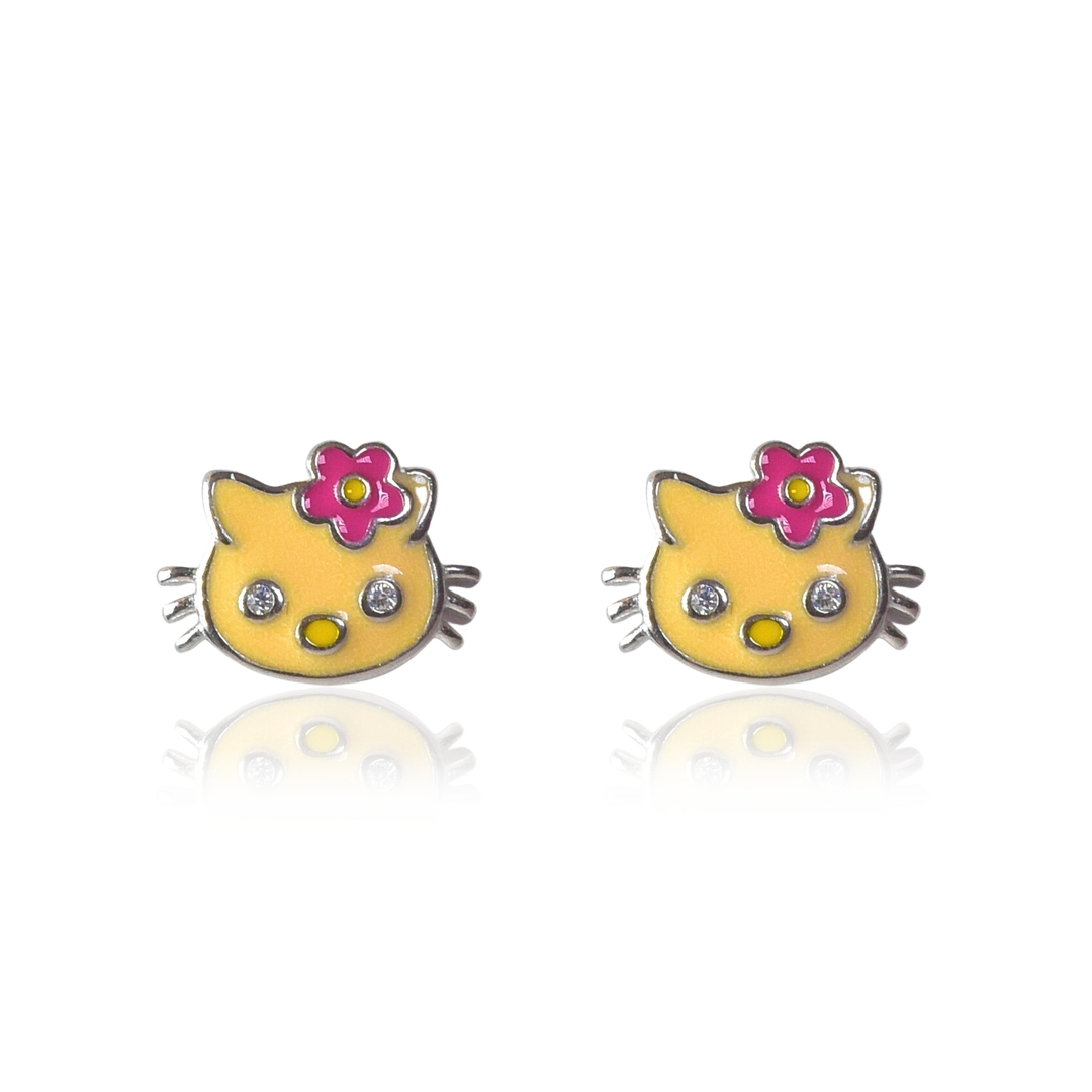 Silver Adorable Kitty Stud Kids Earrings 0