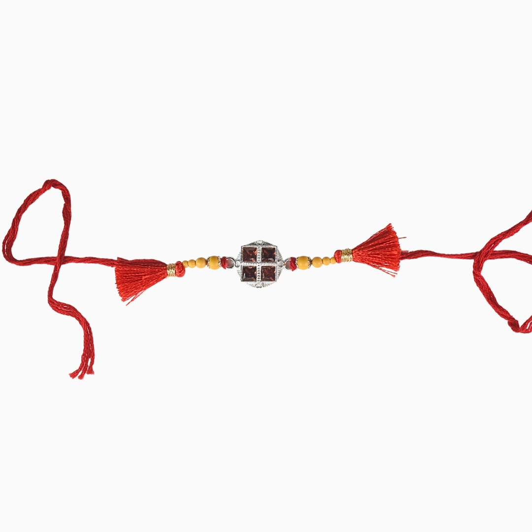 Silver Square Red Stone Rakhi 1