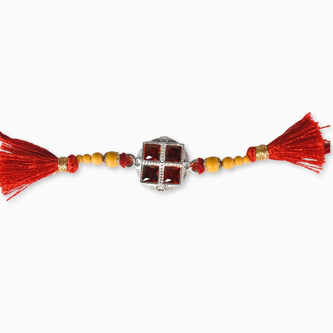 Silver Square Red Stone Rakhi 0