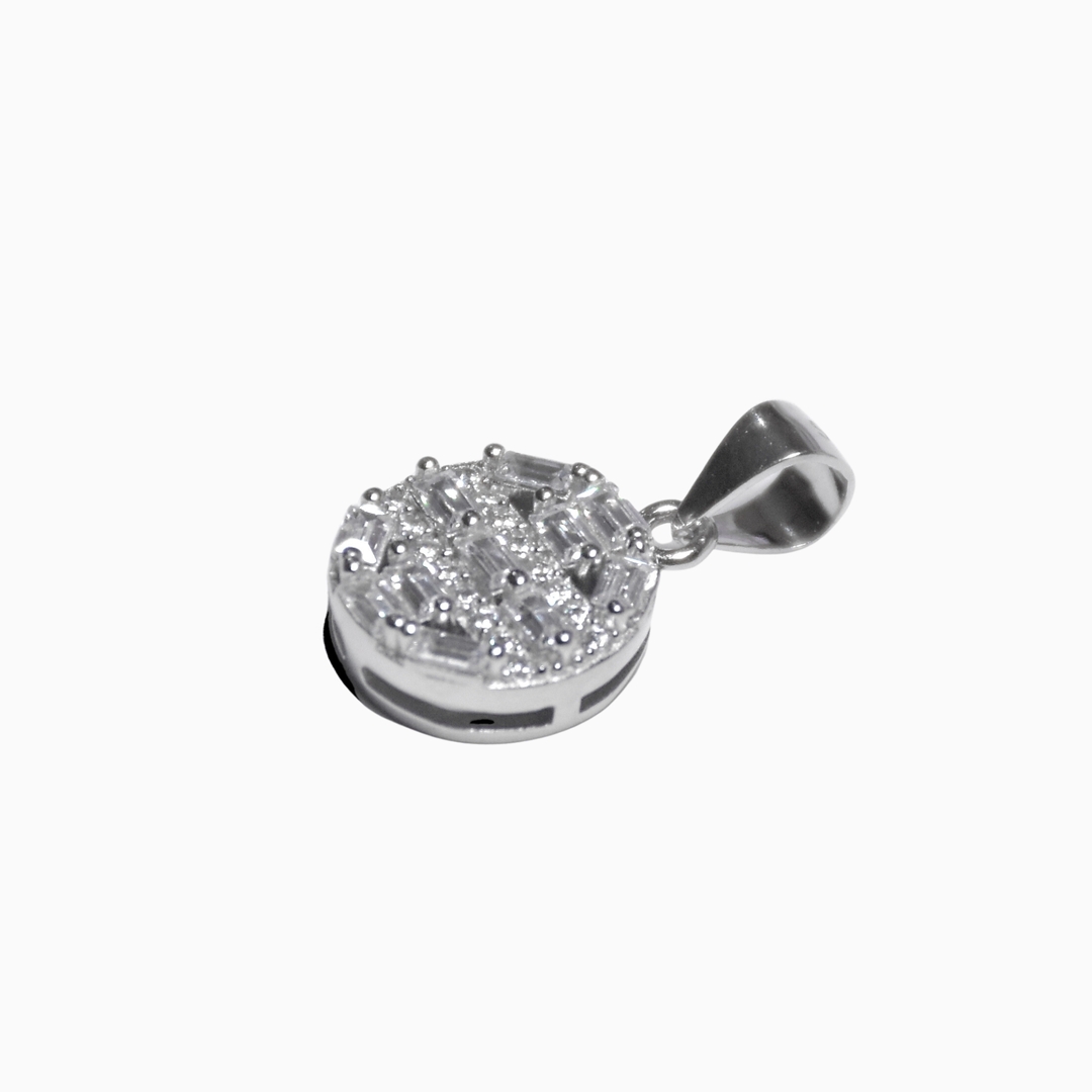Silver Dazzling Square Cut Diamond Pendant Set 1