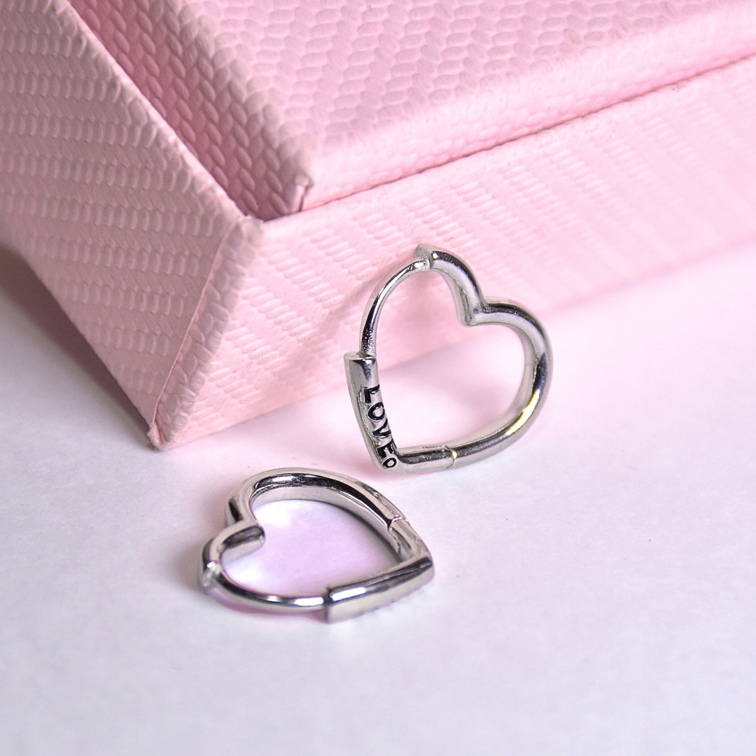 Silver Love Heart Shape Hoop Earrings 1