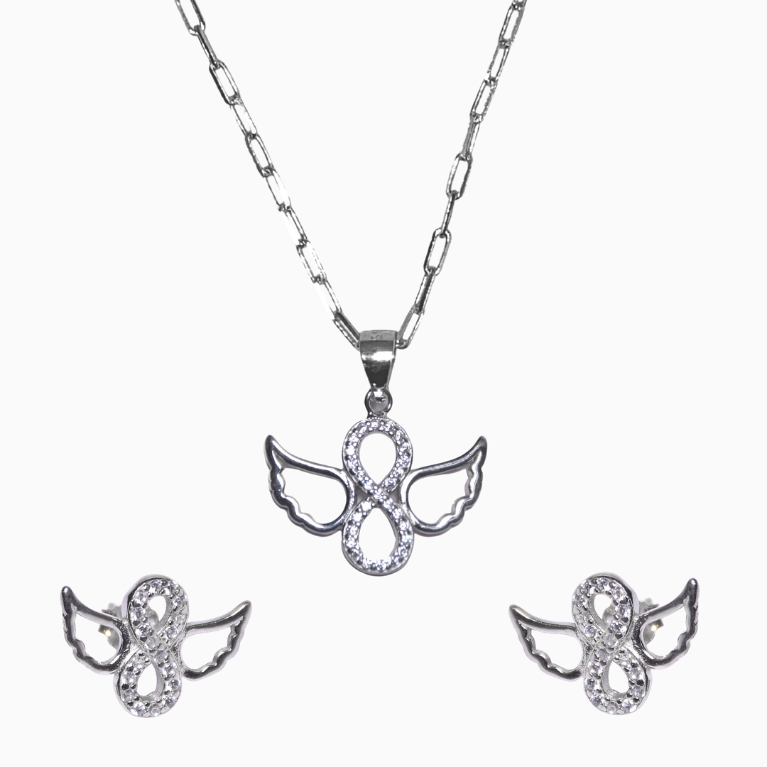 Silver Wings of Infinity Pendant Set 0