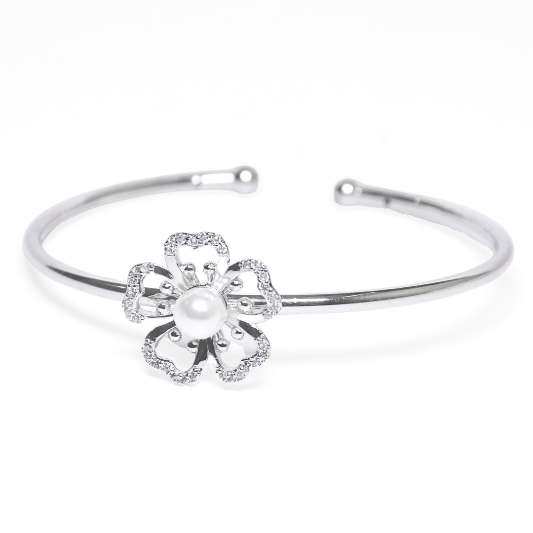 Silver Pearl Blossom Bangle Bracelet 0