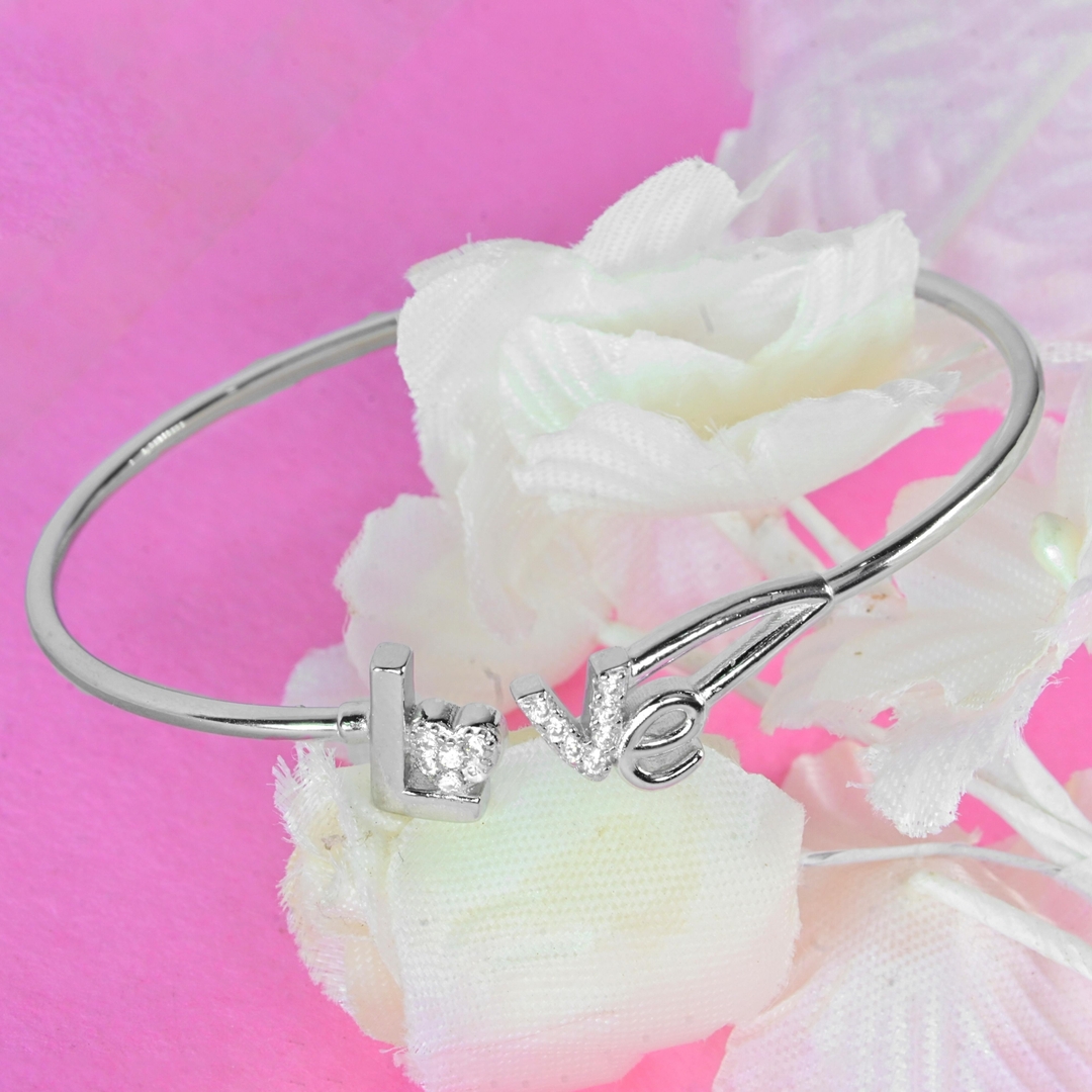 Love Rhodium Bangle Bracelet For Women & Girls 2