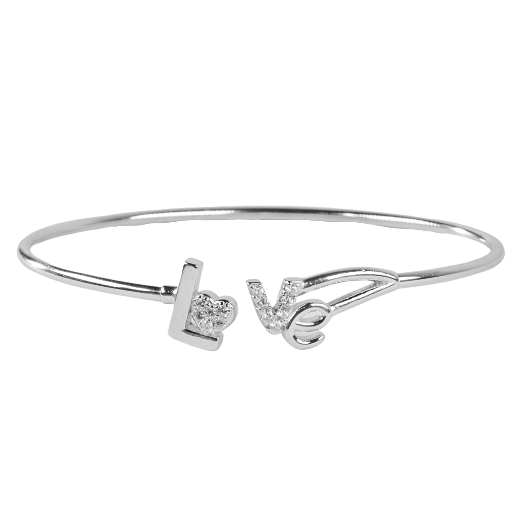 Love Rhodium Bangle Bracelet For Women & Girls 0