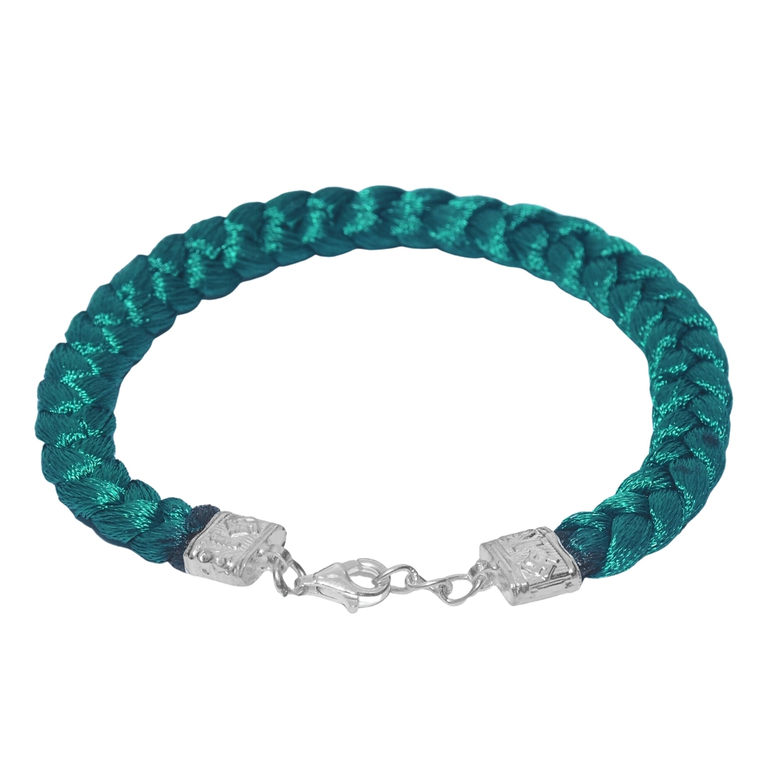 Green String Braided Bracelet For Men & Boys (Green) 0