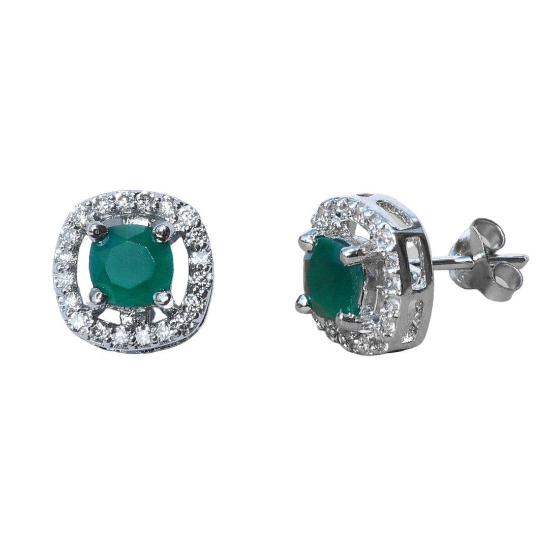 Emerald Diamond Stud Earrings 0