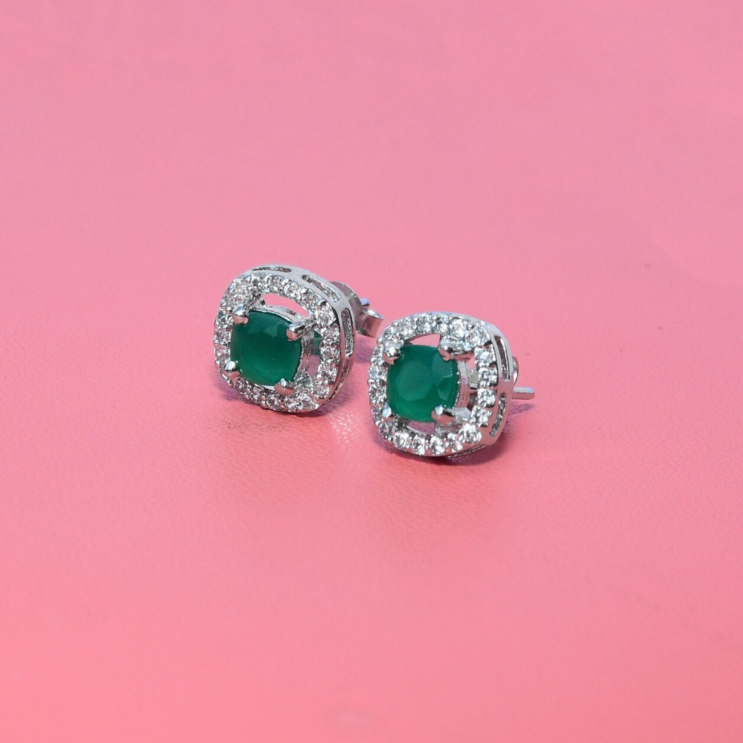 Emerald Diamond Stud Earrings 1