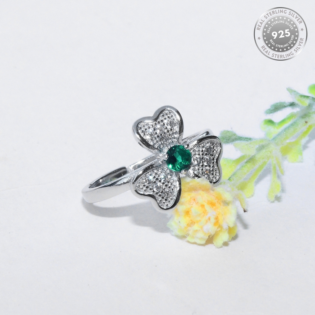 Flower Blossom Green CZ Diamond Rhodium Plated Toe Ring 2