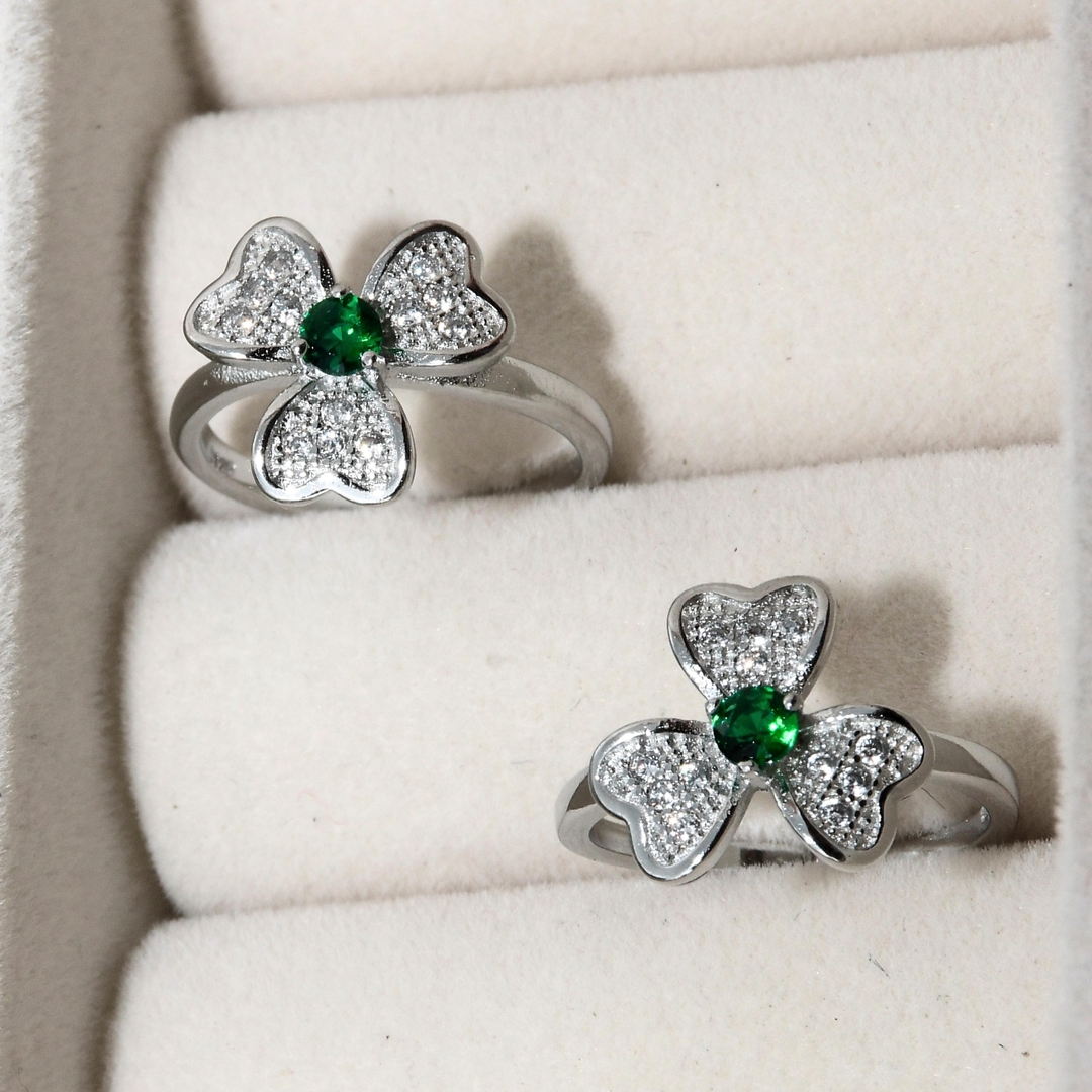 Flower Blossom Green CZ Diamond Rhodium Plated Toe Ring 3