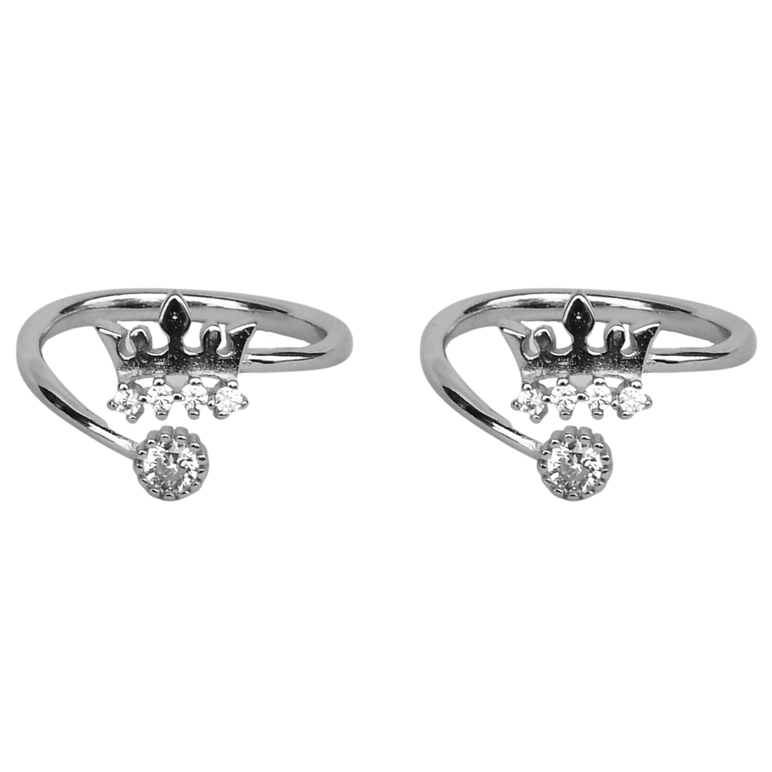 Queens Crown CZ Diamond Rhodium Plated Toe Ring 0
