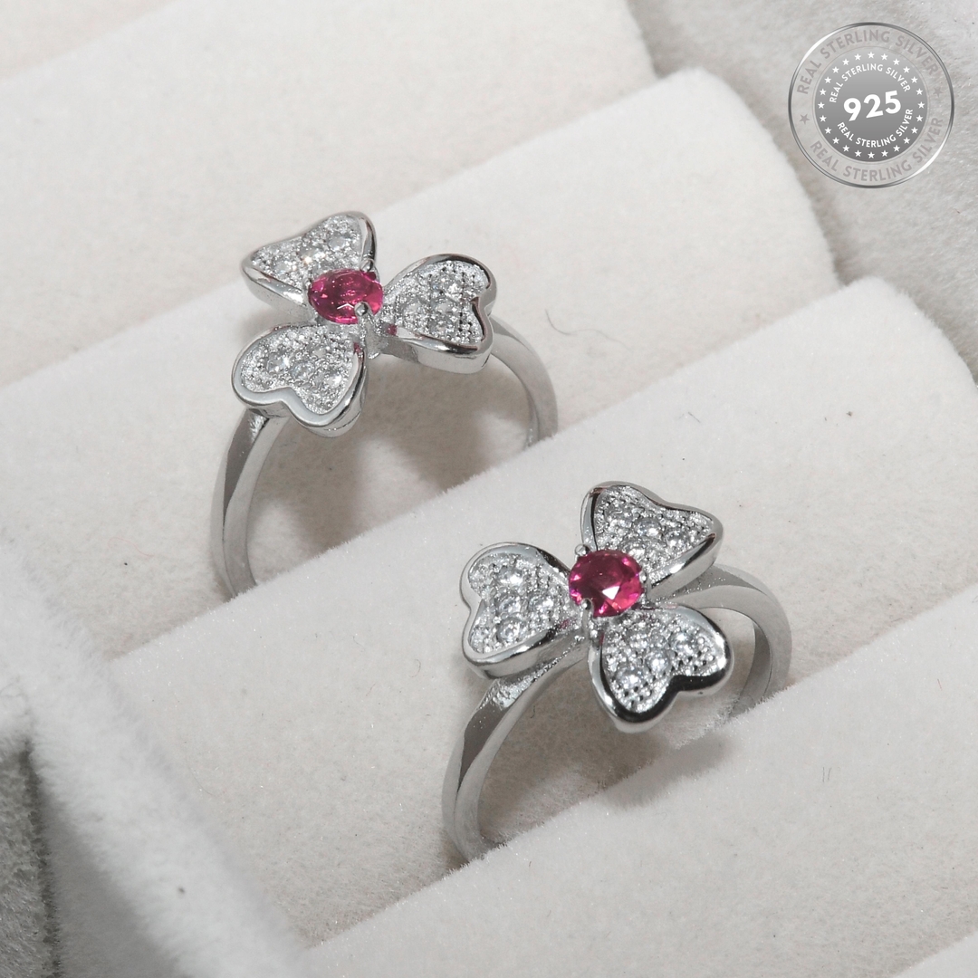 Flower Blossom Red CZ Diamond Rhodium Plated Toe Ring 1