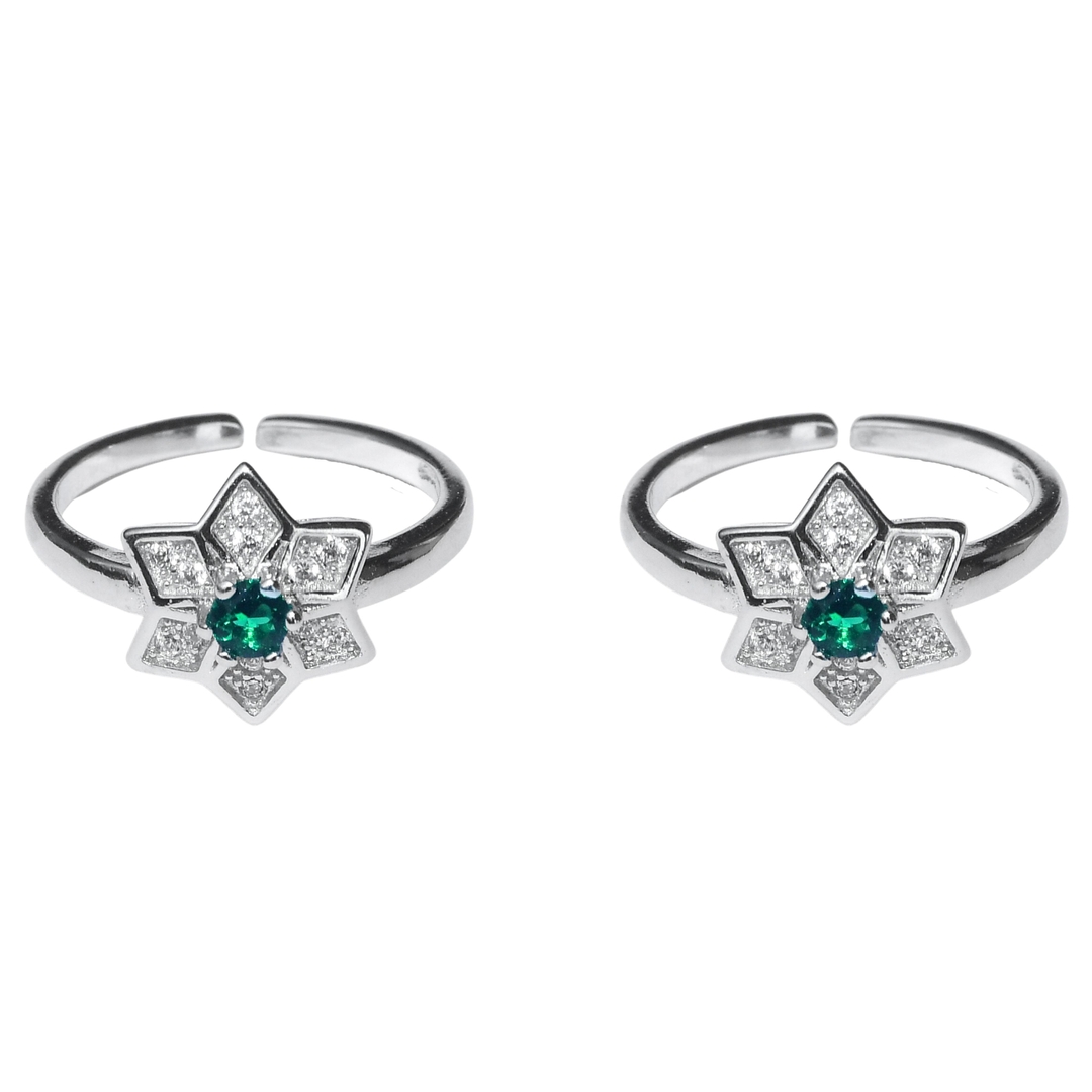 Star Green CZ Diamond Rhodium Plated Toe Ring 0