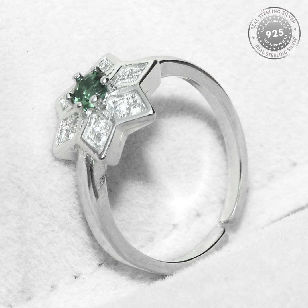 Star Green CZ Diamond Rhodium Plated Toe Ring 1