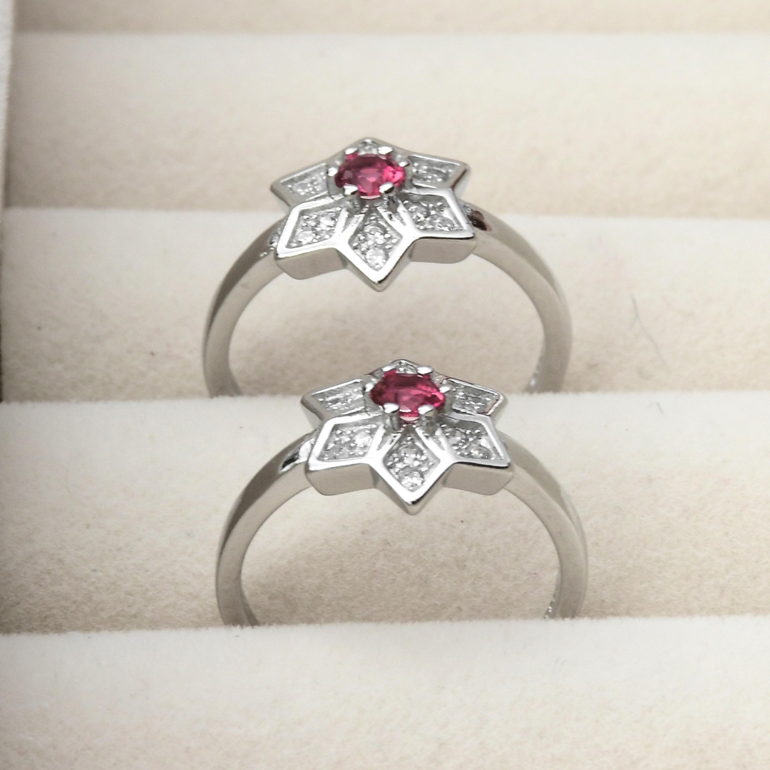 Star Red CZ Diamond Rhodium Plated ToeRing 2