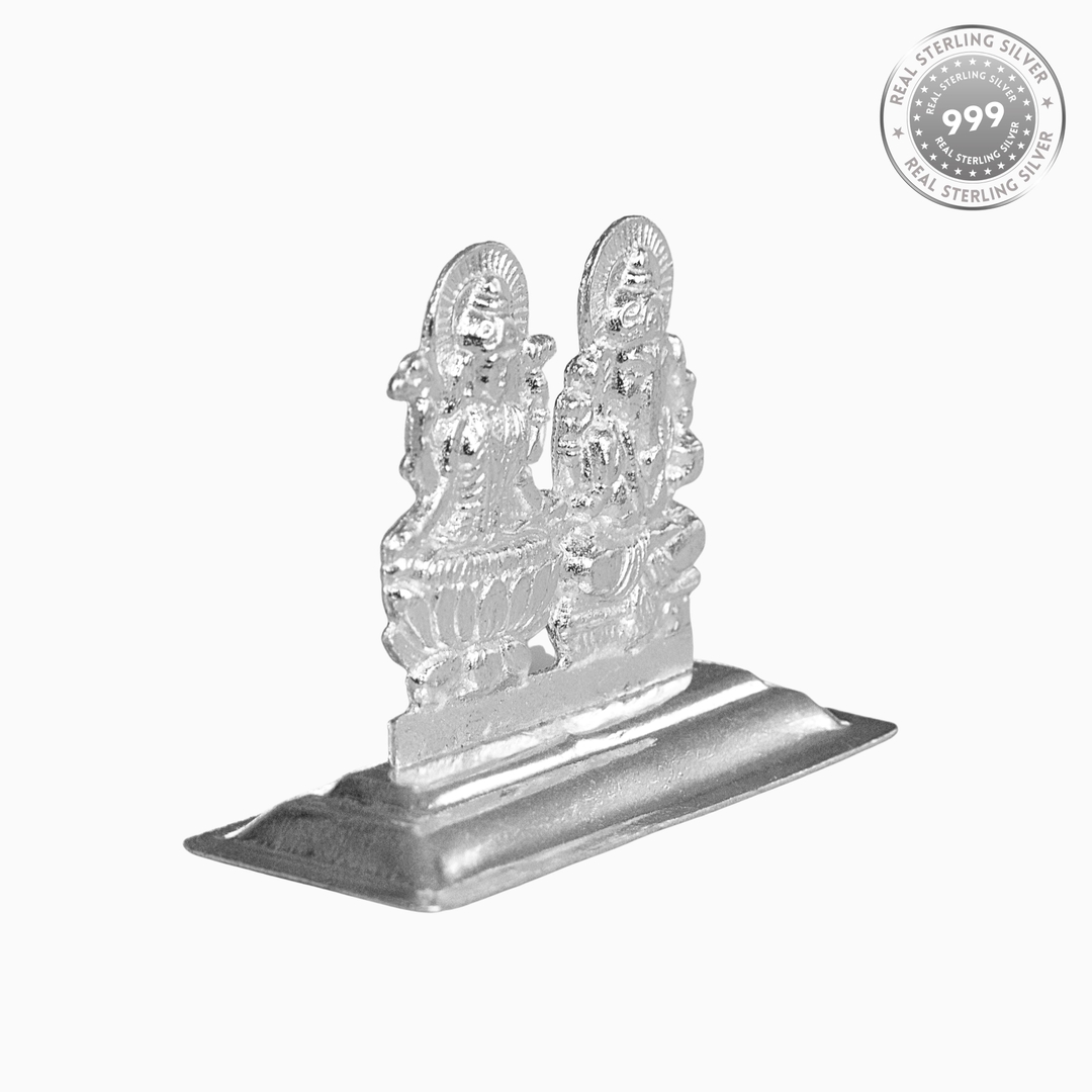 925 Sterling Silver Laxmi and Ganesh Idol - Handcrafted Divine Figurine for Puja and Spiritual Decor 1
