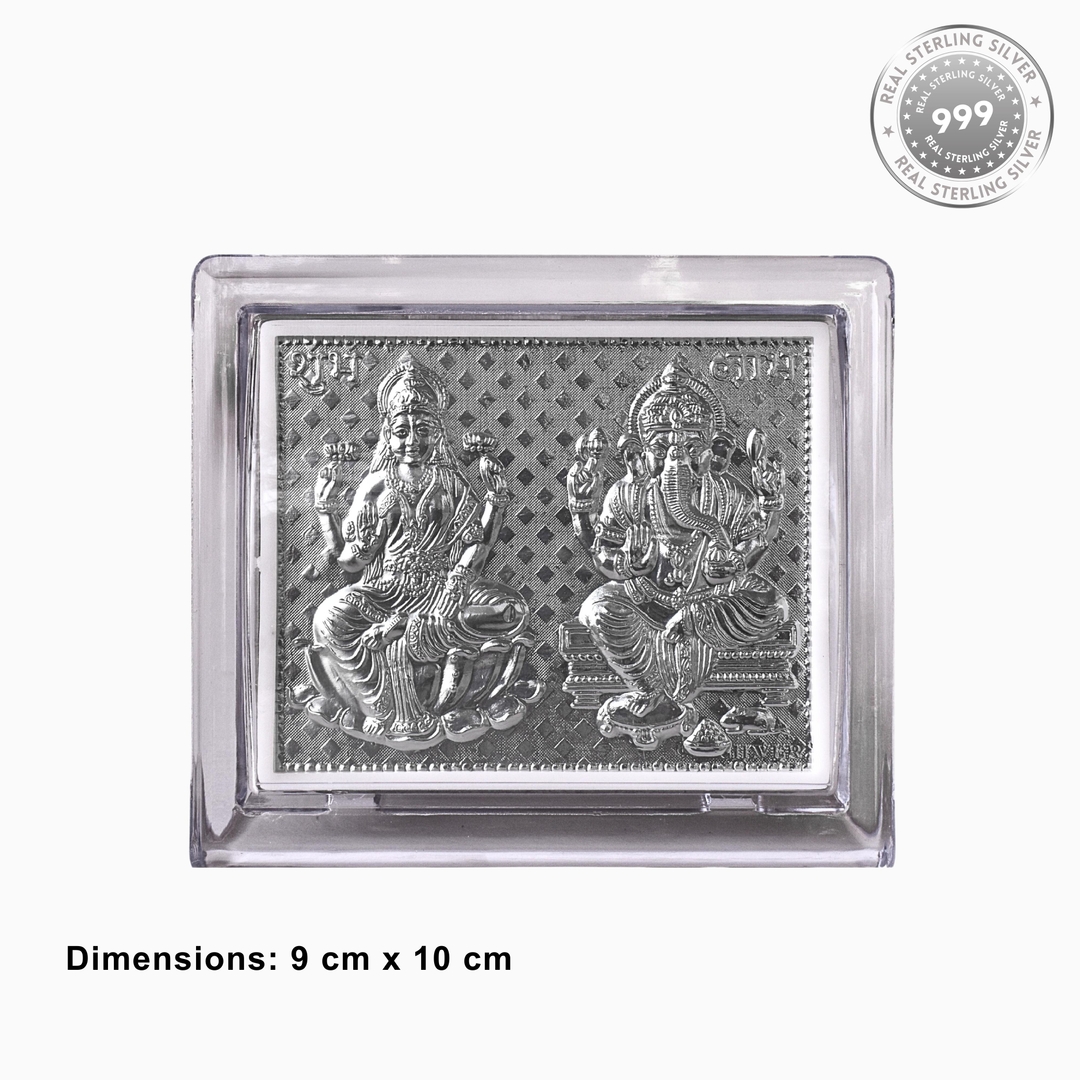 Premium 925 Sterling Silver Laxmi-Ganesh Tabletop Frame - Elegant Religious Silverware - Perfect for Home and Office 2