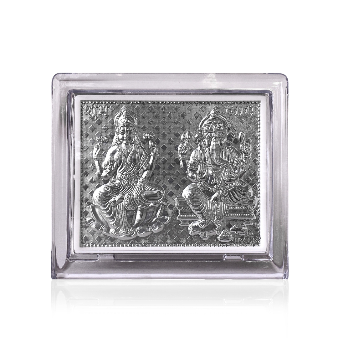 Premium 925 Sterling Silver Laxmi-Ganesh Tabletop Frame - Elegant Religious Silverware - Perfect for Home and Office 0