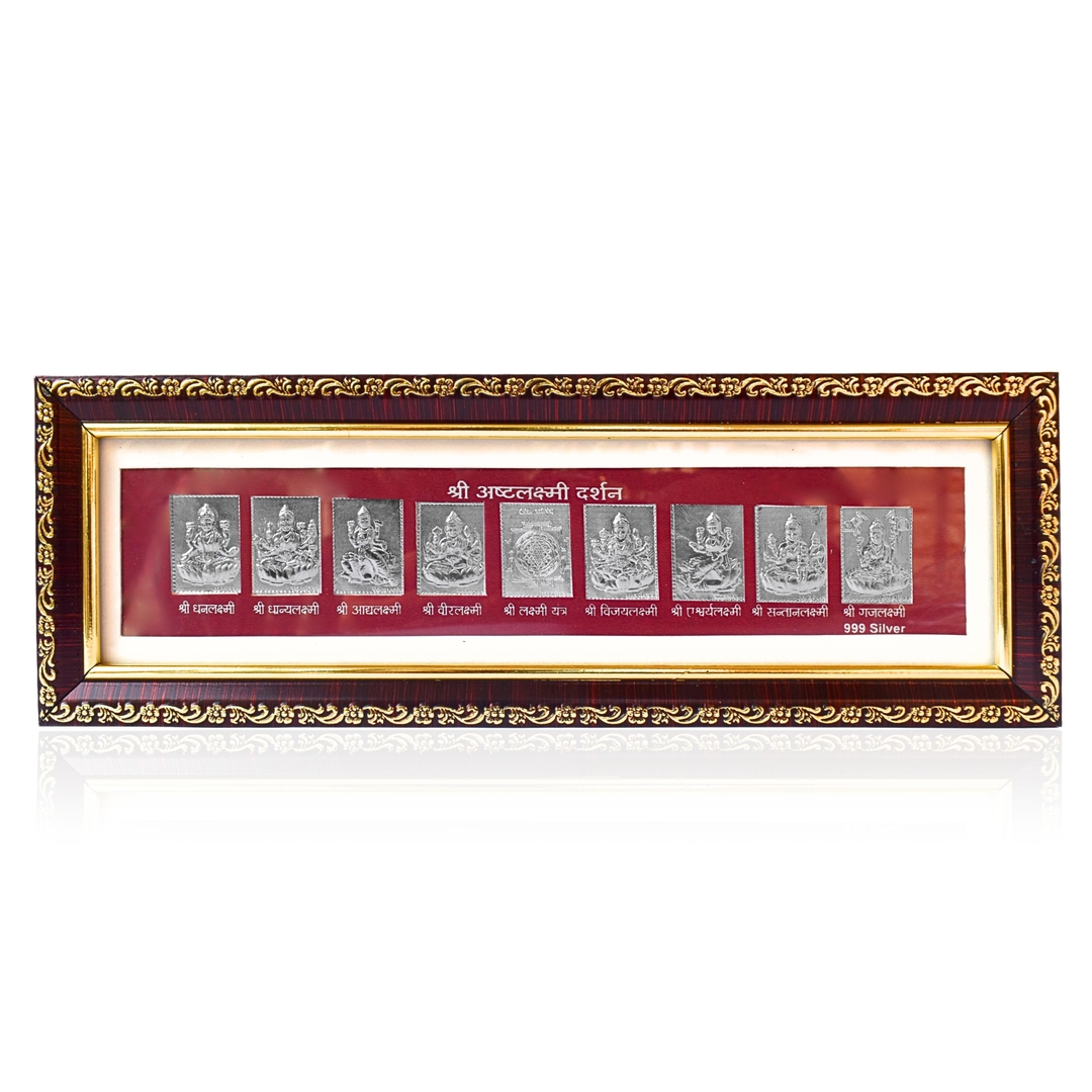 Divine Ashtalakshmi 925 Sterling Silver Wall Frame - Sacred Hindu Deities Collection - Spiritual and Auspicious Home Decor - 28x9.8 cm 0