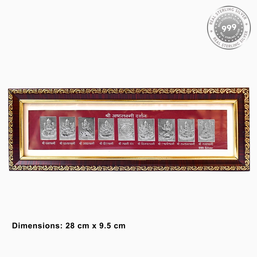 Divine Ashtalakshmi 925 Sterling Silver Wall Frame - Sacred Hindu Deities Collection - Spiritual and Auspicious Home Decor - 28x9.8 cm 2