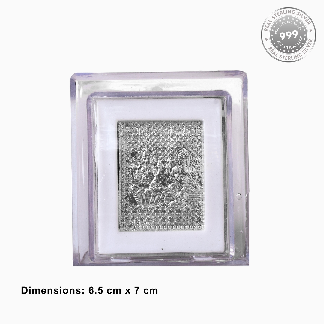 Sleek 925 Sterling Silver Laxmi-Ganesh Plaque - Modern Spiritual Decor with Frame - Ideal for Puja and Gifting - 6.5x7 CM 2