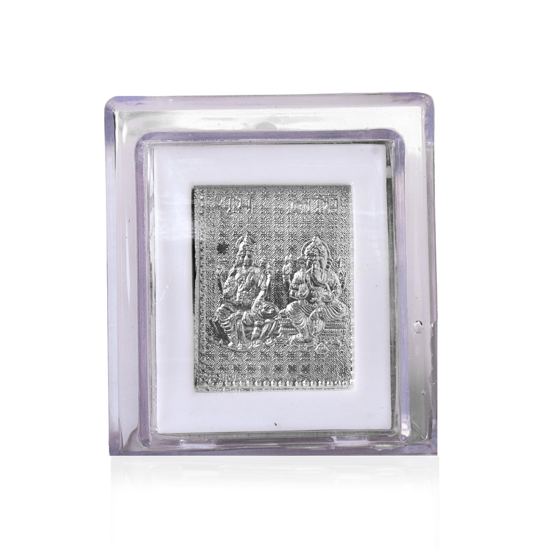 Sleek 925 Sterling Silver Laxmi-Ganesh Plaque - Modern Spiritual Decor with Frame - Ideal for Puja and Gifting - 6.5x7 CM 0