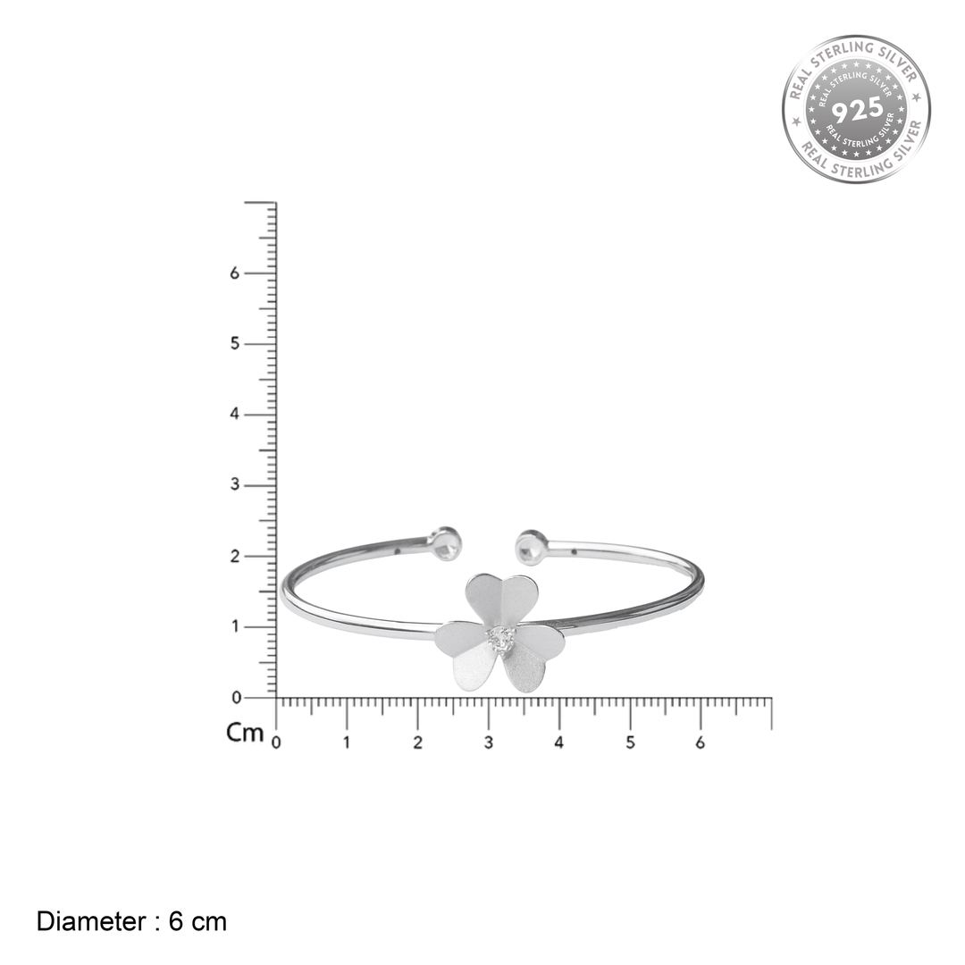 925 Sterling Silver Flower Rhodium Bangle Bracelet For Women & Girls 3